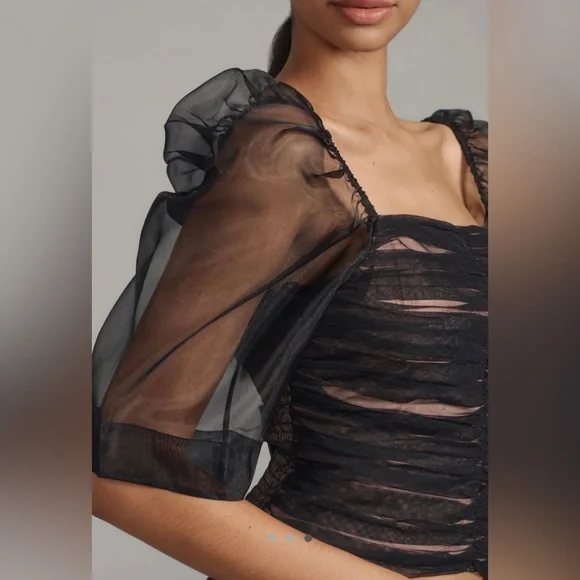 Maeve puff sleeve embellished tulle top - Picture 3 of 8